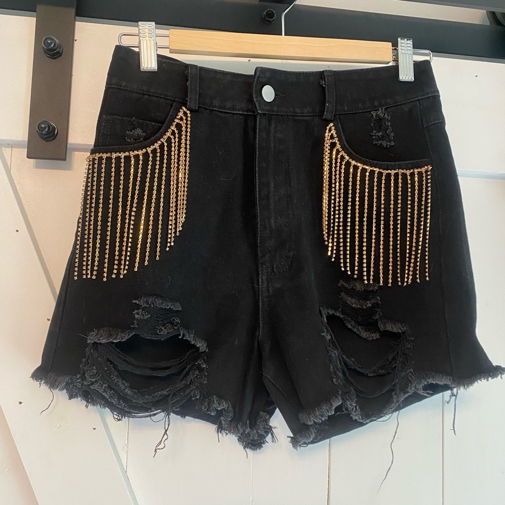Black Jewel Fringe Shorts